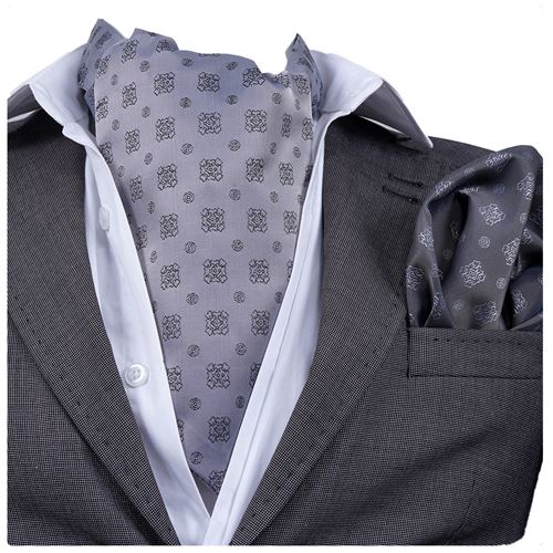 Gray Geometric Ascot Hanky Set
