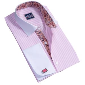 Pink White Striped French Cuff Shirt