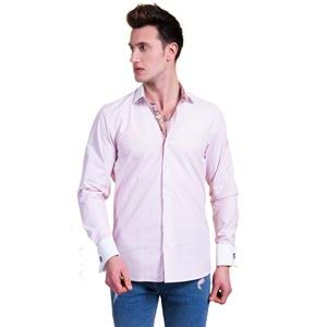 Pink White Striped French Cuff Shirt