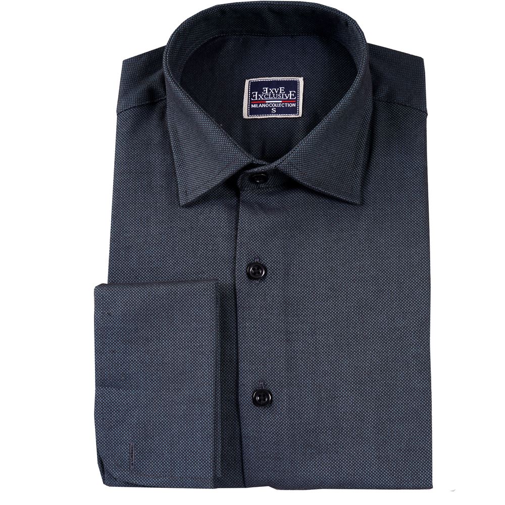 Petrol Blue Jacquad Cotton French Cuff Shirt