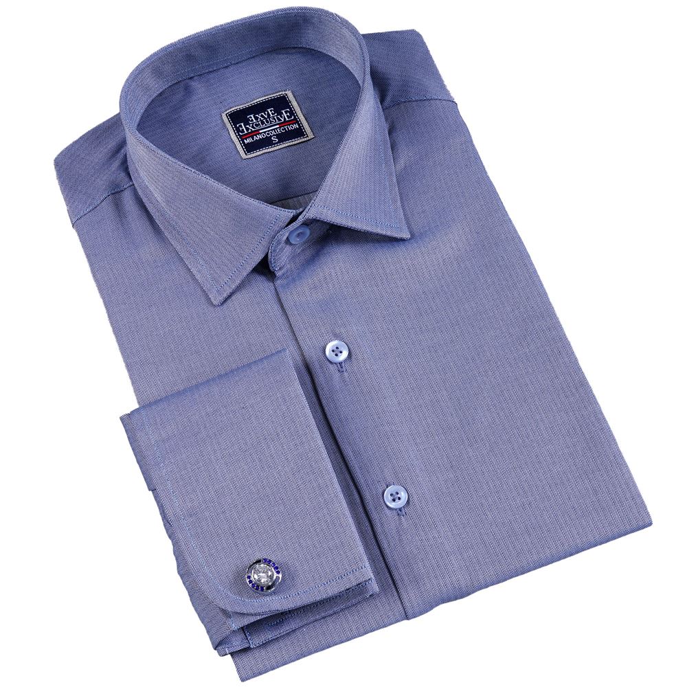 Blue Herringbone French Cuff Shirt