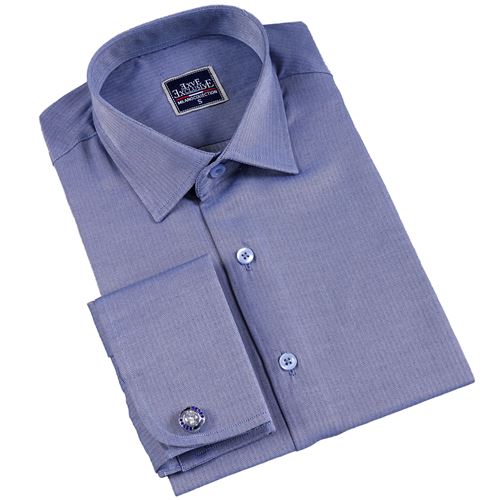 Blue Herringbone French Cuff Shirt