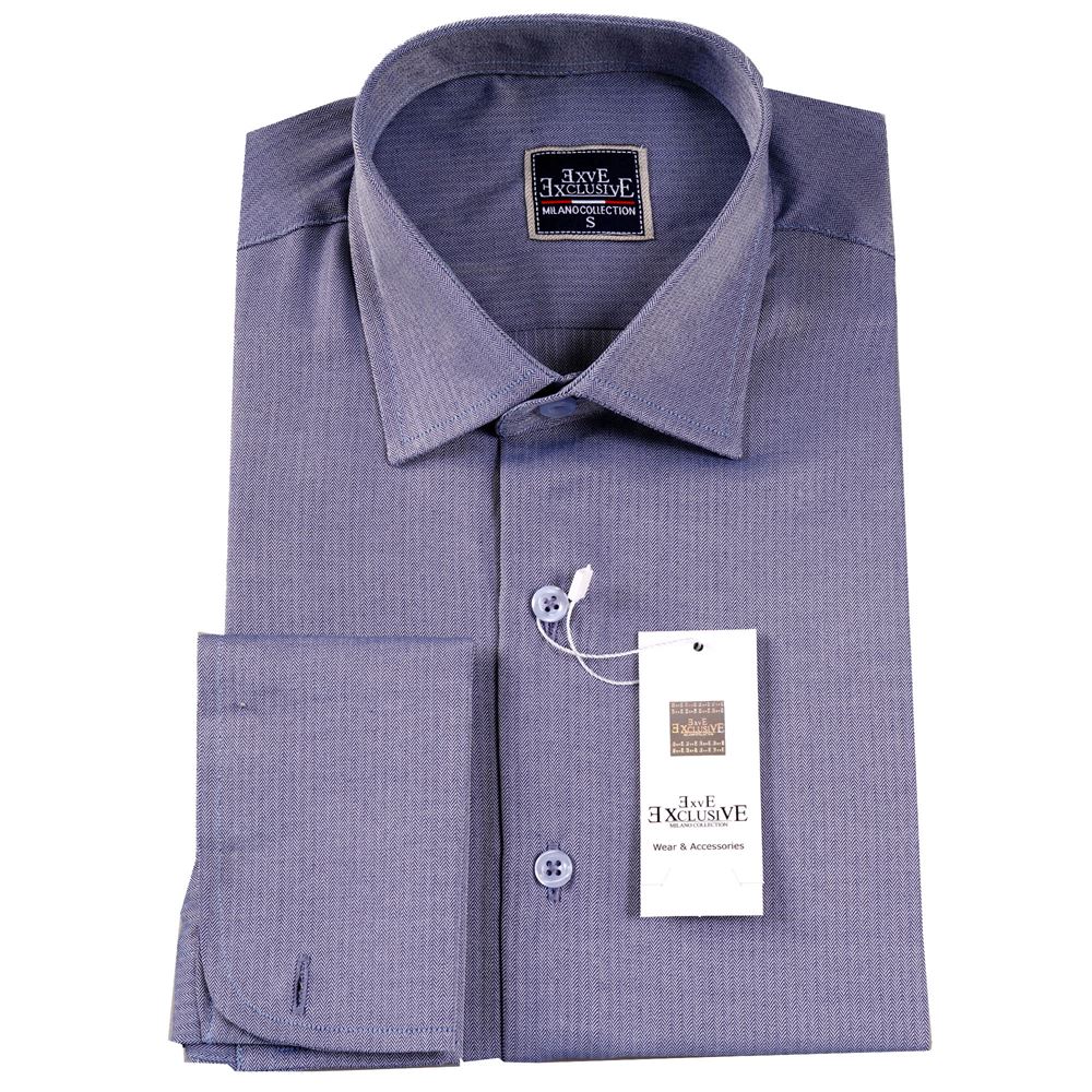 Blue Herringbone French Cuff Shirt