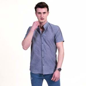 Gray Striped Linen Men's Mandarin Neck Shirt