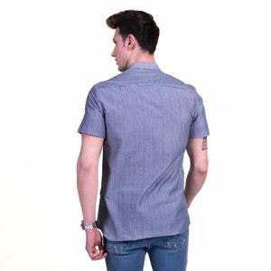 Gray Striped Linen Men's Mandarin Neck Shirt