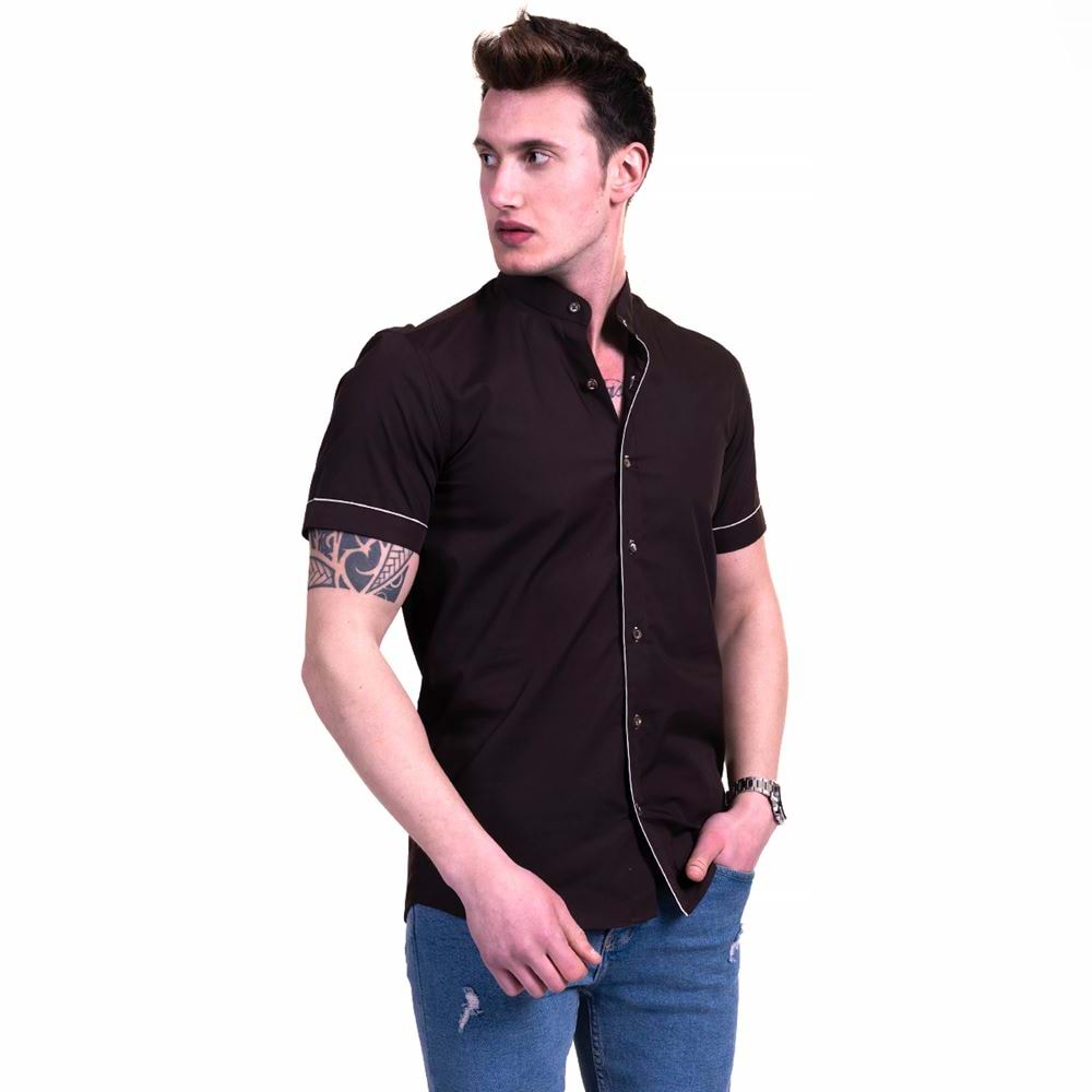 Natural Linen Neckless Men's Mandarin Neck Shirt