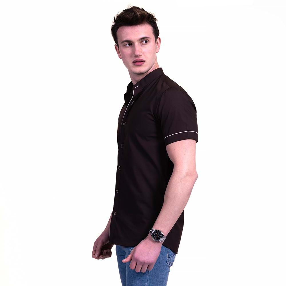 Natural Linen Neckless Men's Mandarin Neck Shirt