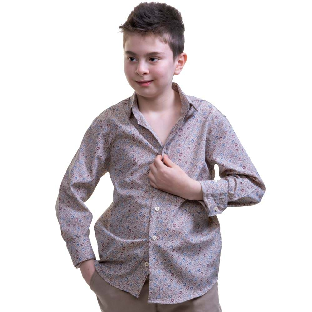 Beige Printed Kids Dress Shirt