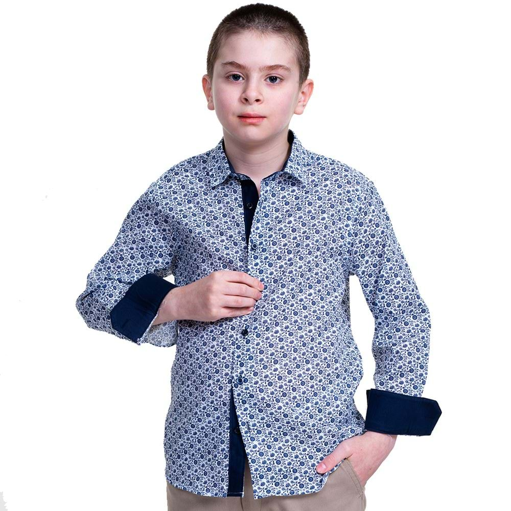 Blue Floral Kids Dress Shirt