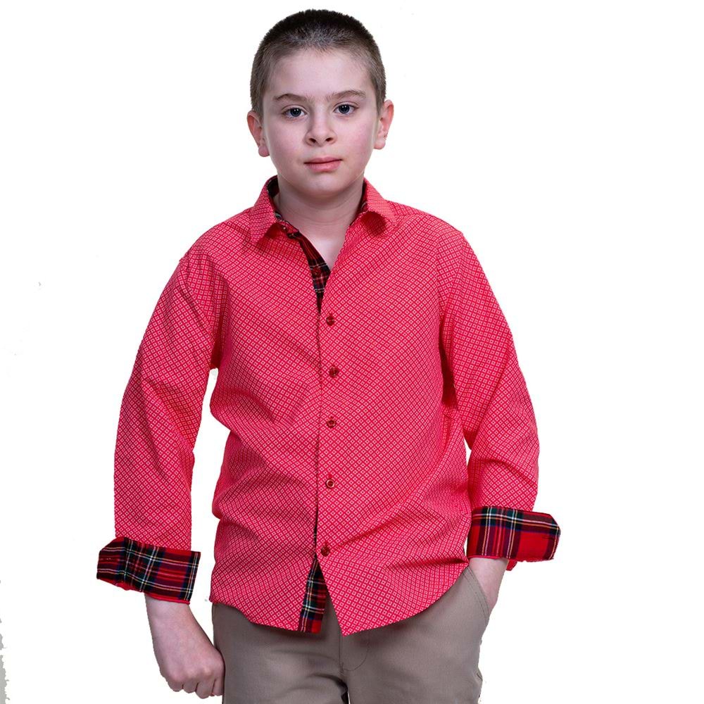Red Printed Kids Dress Shirt
