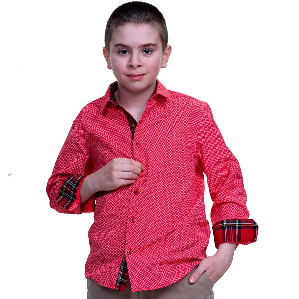 Red Printed Kids Dress Shirt