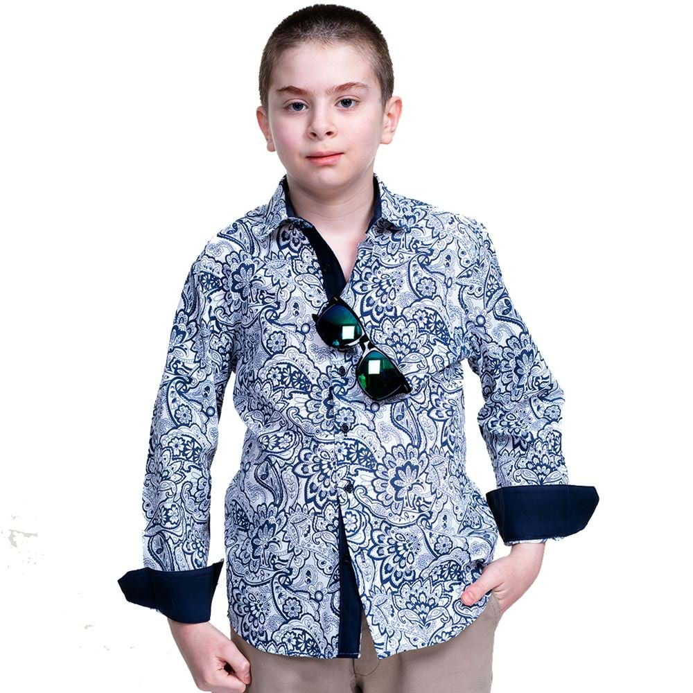 Navy Paisley Kids Dress Shirt