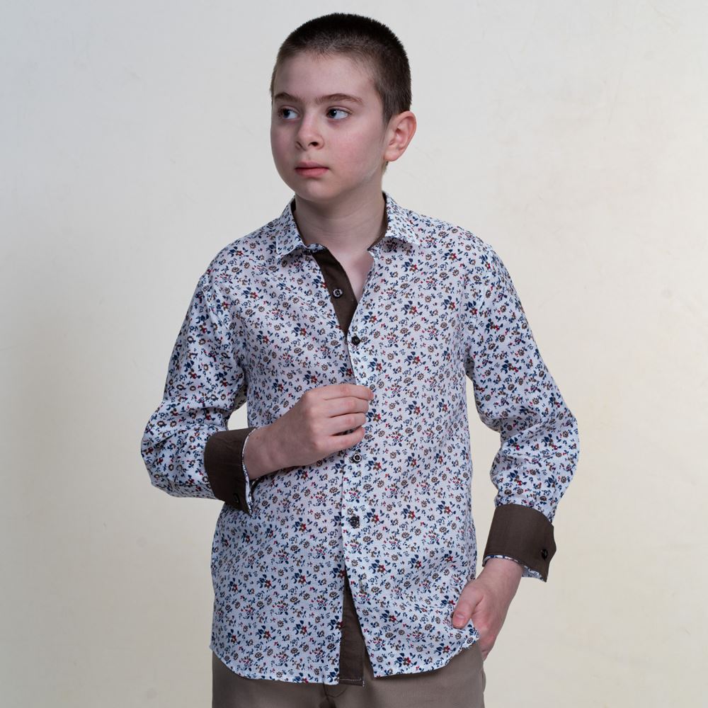 White Printed Kids Dress Shirt