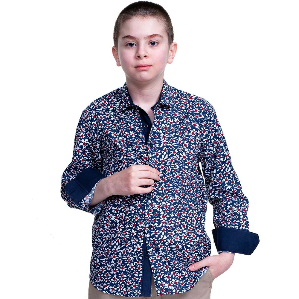 Navy Floral Kids Dress Shirt
