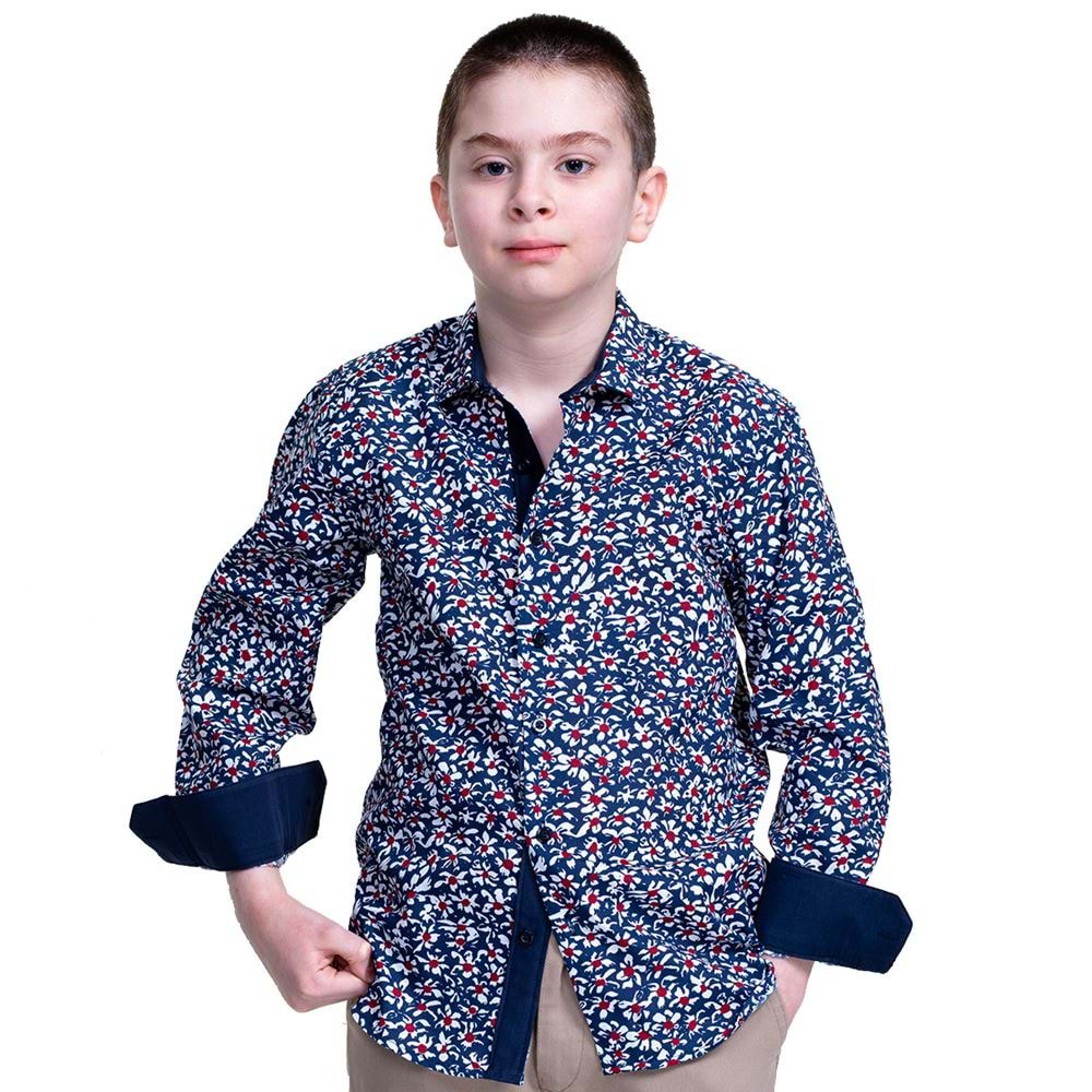 Navy Floral Kids Dress Shirt