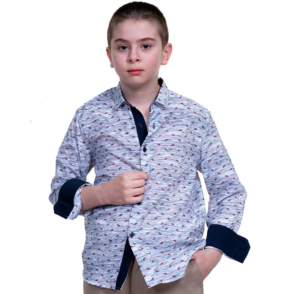 Blue Printed Kids Dress Shirt