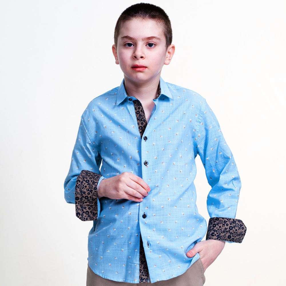 Blue Linen Kids Dress Shirt