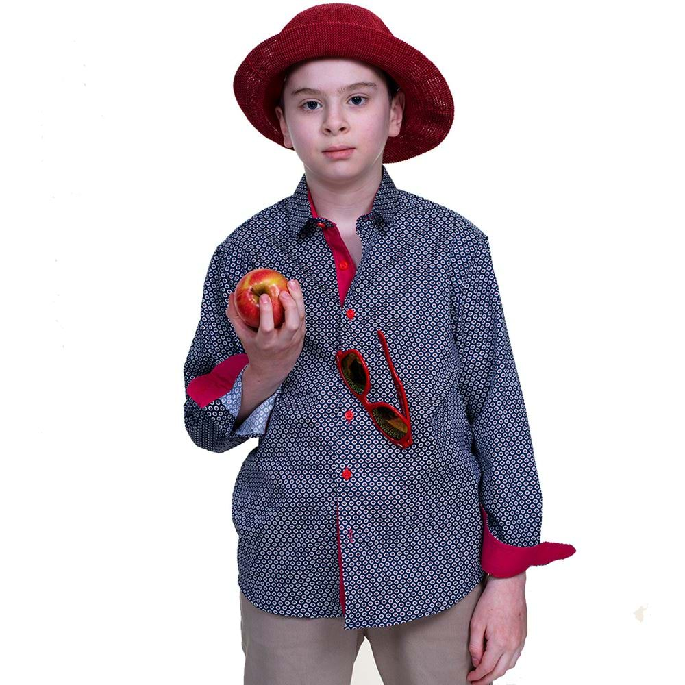 Navy Red Kids Dress Shirt