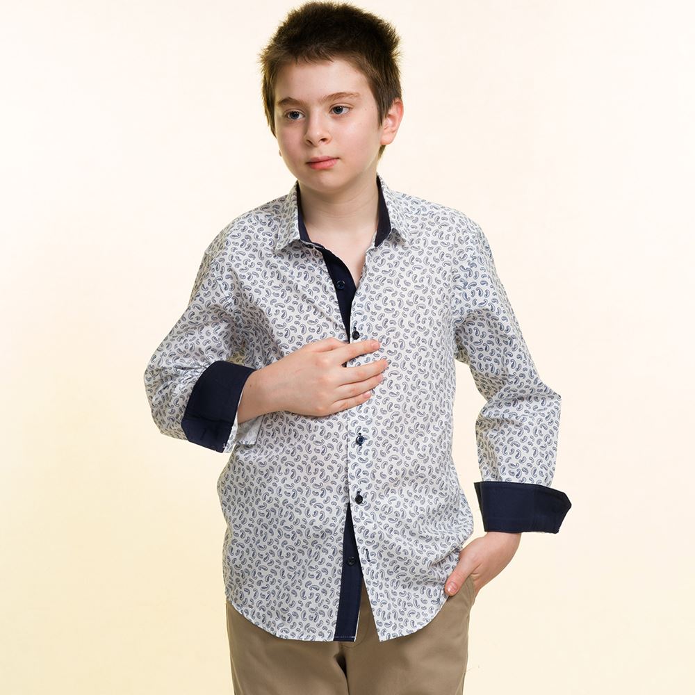 White Paisley Kids Dress Shirt