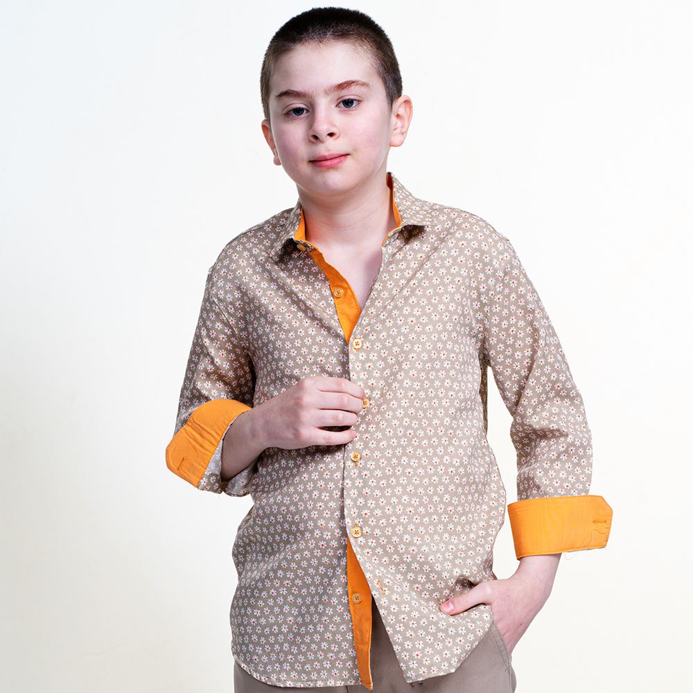 Beige Floral Kids Dress Shirt