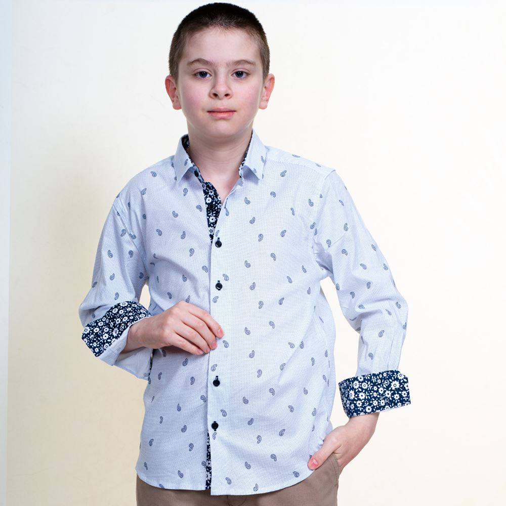 White Paisley Kids Dress Shirt