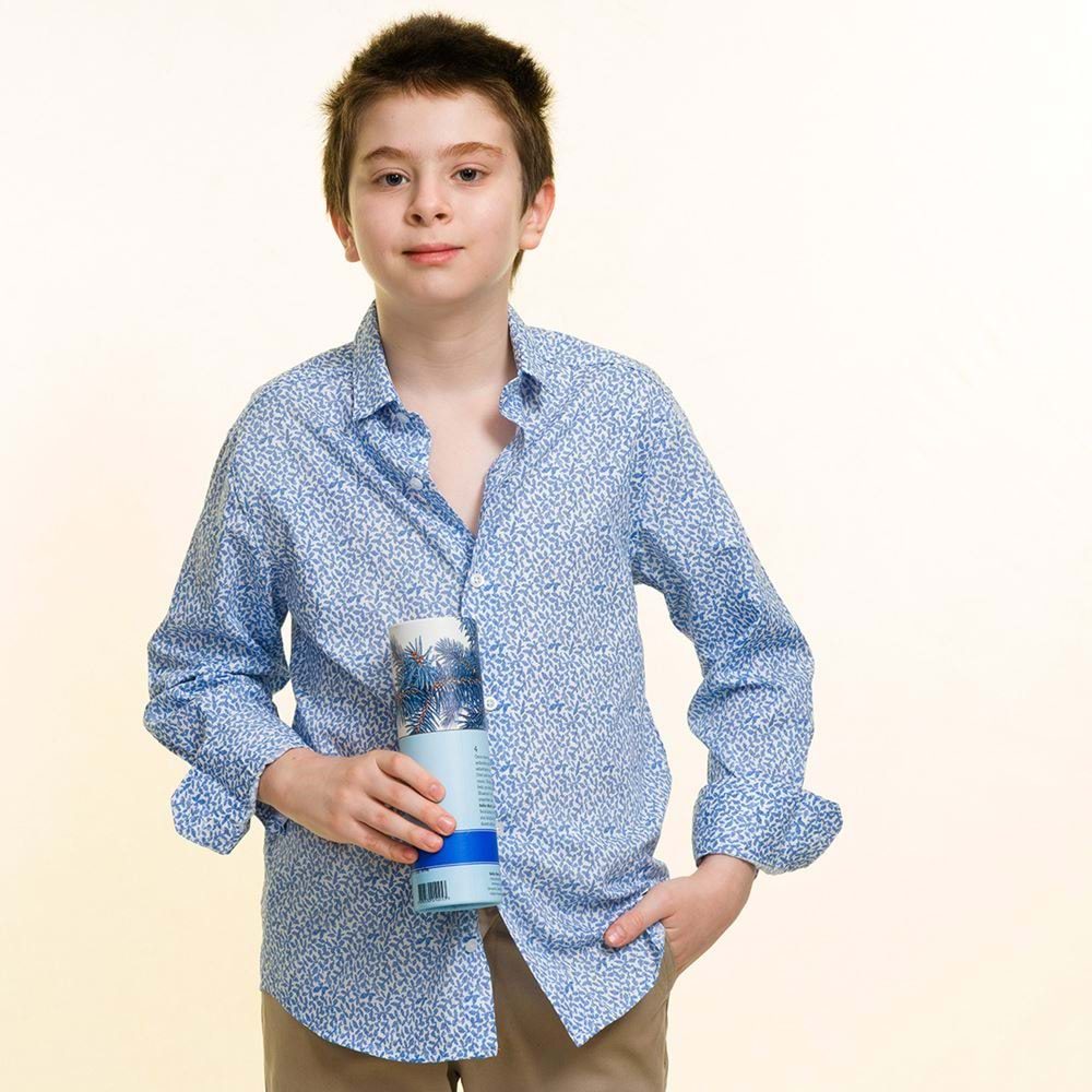 Blue Printed Kids Dress Shirt