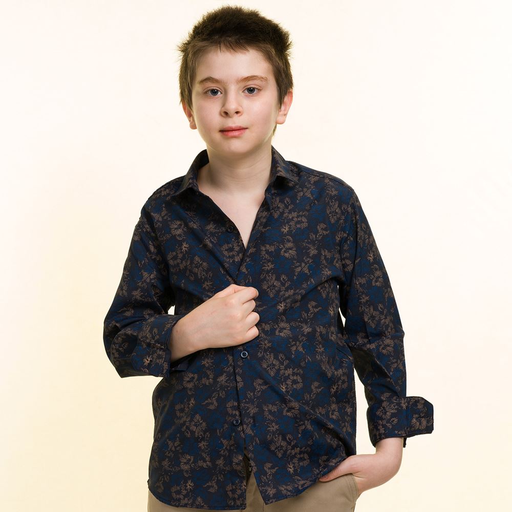 Navy Floral Kids Dress Shirt