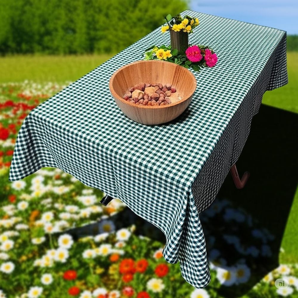 Green Gingham Camper Table Cover