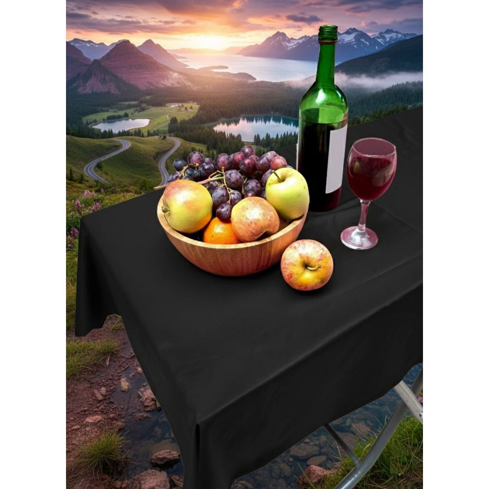 Black Solid White Camper Table Cover