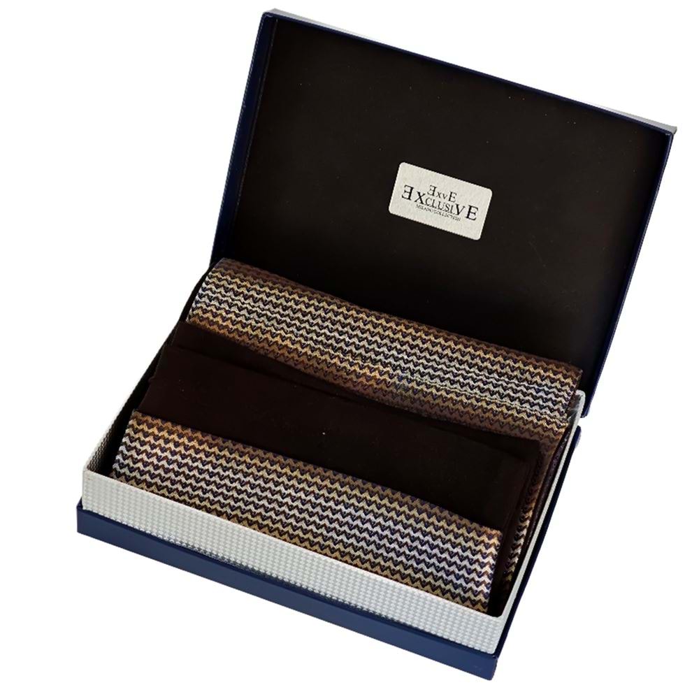 Brown Ethnic Mens Scarf with PU Leather Gift Box