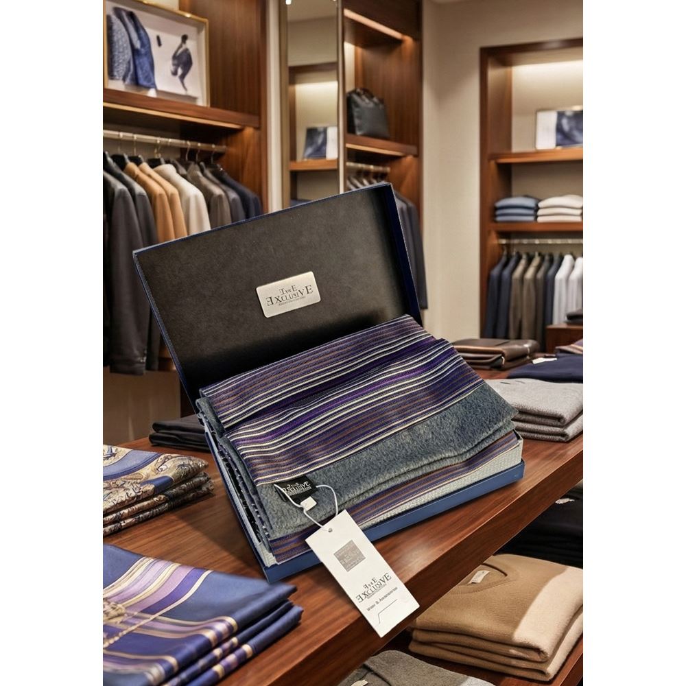 Lilac Coffee Beige Mens Scarf with PU Leather Gift Box