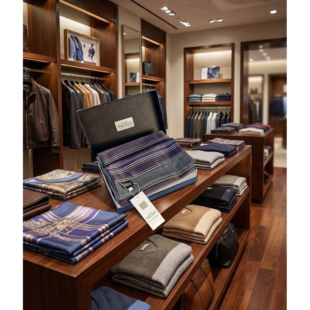 Lilac Coffee Beige Mens Scarf with PU Leather Gift Box