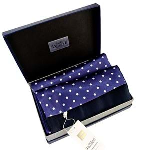 Blue and White Polka Dot Mens Scarf with PU Leather Gift Box