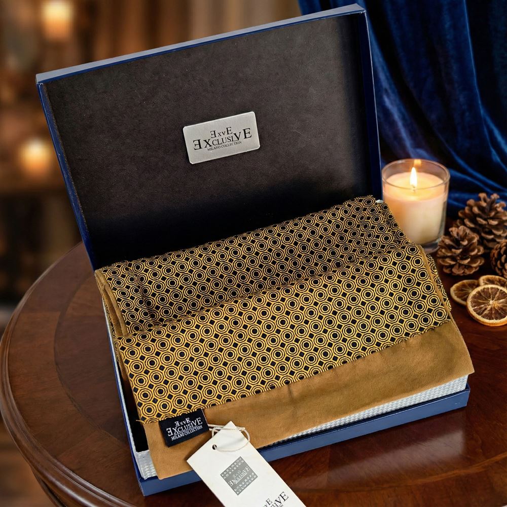 Mustard Honeycomb Mens Scarf with PU Leather Gift Box