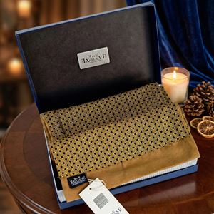 Mustard Honeycomb Mens Scarf with PU Leather Gift Box