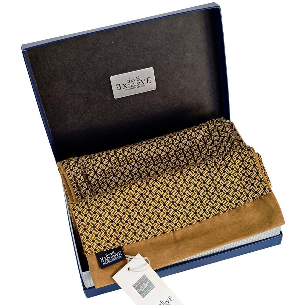 Mustard Honeycomb Mens Scarf with PU Leather Gift Box