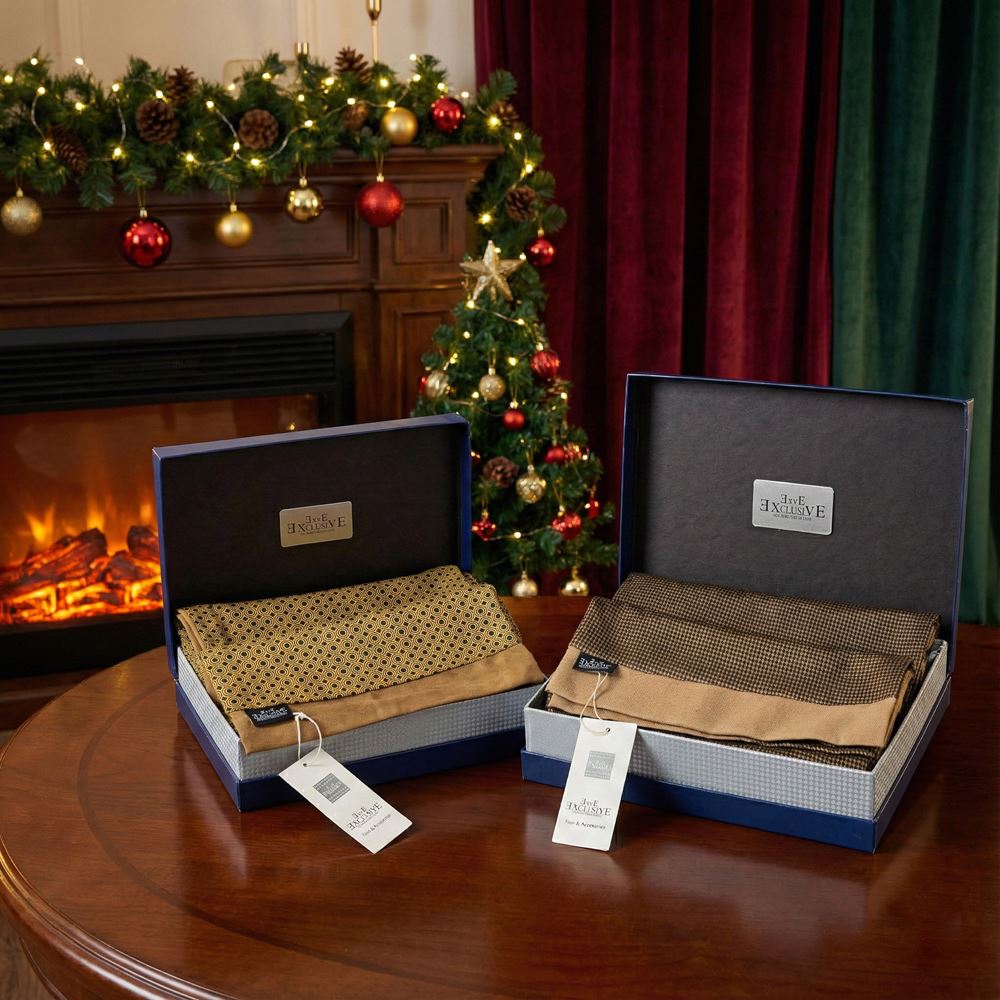 Mustard Honeycomb Mens Scarf with PU Leather Gift Box