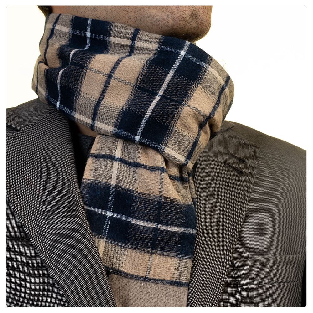 Navy Beige Designer Mens Scarf with PU Leather Gift Box