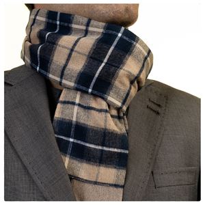 Navy Beige Designer Mens Scarf with PU Leather Gift Box