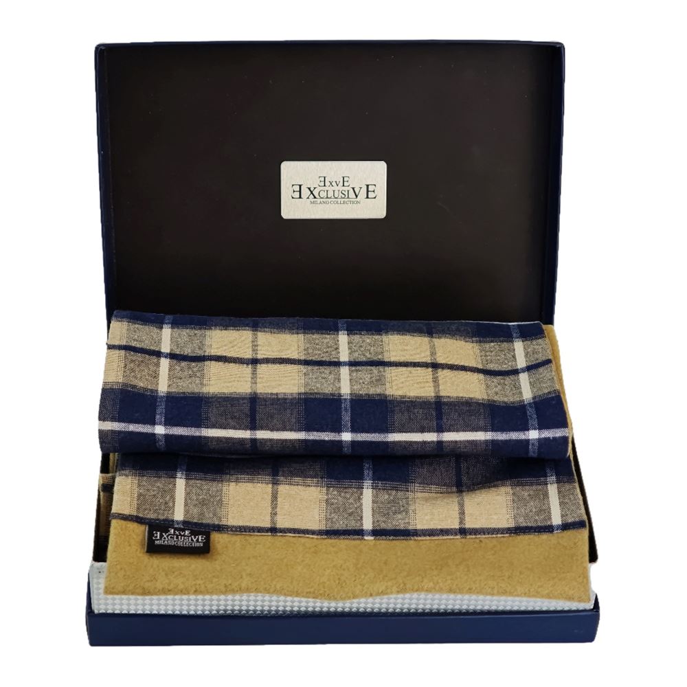 Navy Beige Designer Mens Scarf with PU Leather Gift Box