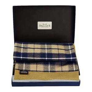 Navy Beige Designer Mens Scarf with PU Leather Gift Box