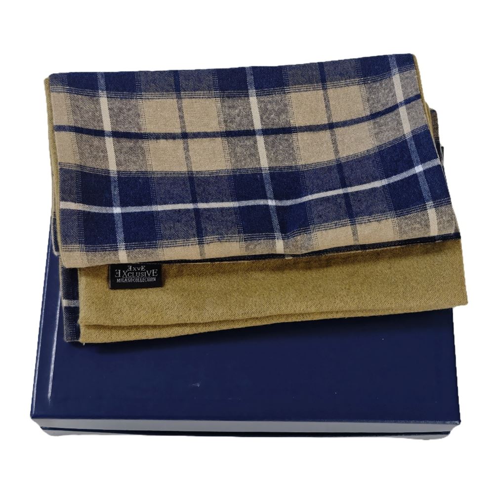 Navy Beige Designer Mens Scarf with PU Leather Gift Box