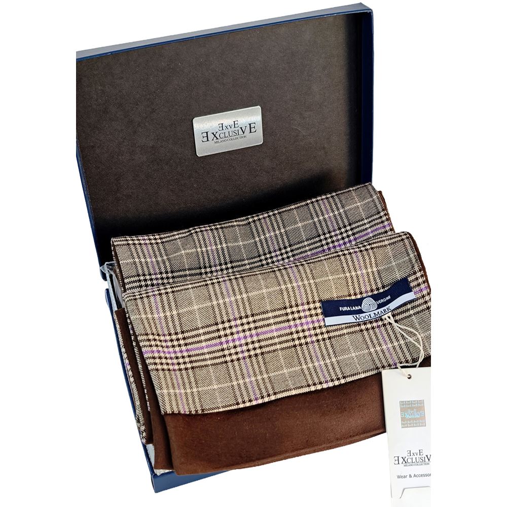 Lilac Beige Plaid Mens Scarf with PU Leather Gift Box