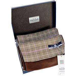 Lilac Beige Plaid Mens Scarf with PU Leather Gift Box