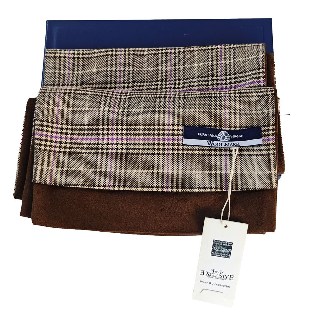 Lilac Beige Plaid Mens Scarf with PU Leather Gift Box