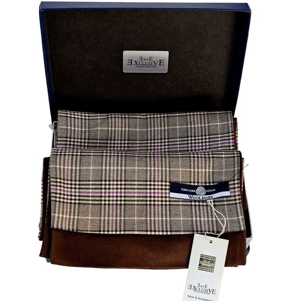 Lilac Beige Plaid Mens Scarf with PU Leather Gift Box