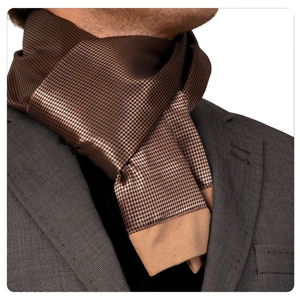 Copper Black Squares Mens Scarf with PU Leather Gift Box