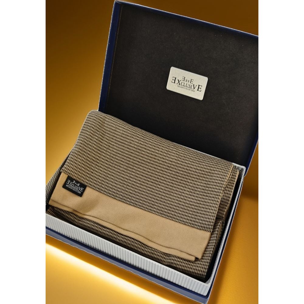 Brown Beige Crowbar Mens Scarf with PU Leather Gift Box