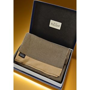 Brown Beige Crowbar Mens Scarf with PU Leather Gift Box