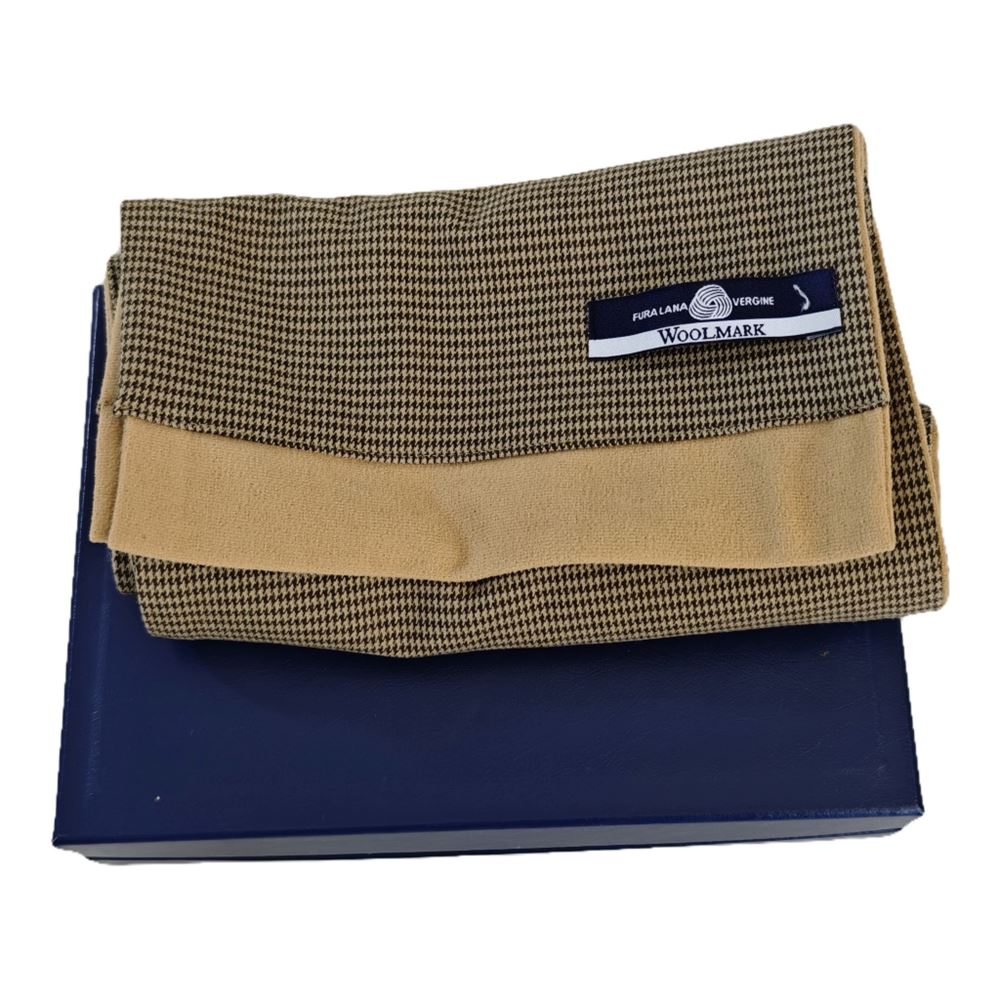 Brown Beige Crowbar Mens Scarf with PU Leather Gift Box